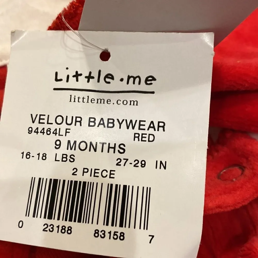 NWT Little Me Christmas Red Velvet Velour Sleeper Hat 9M